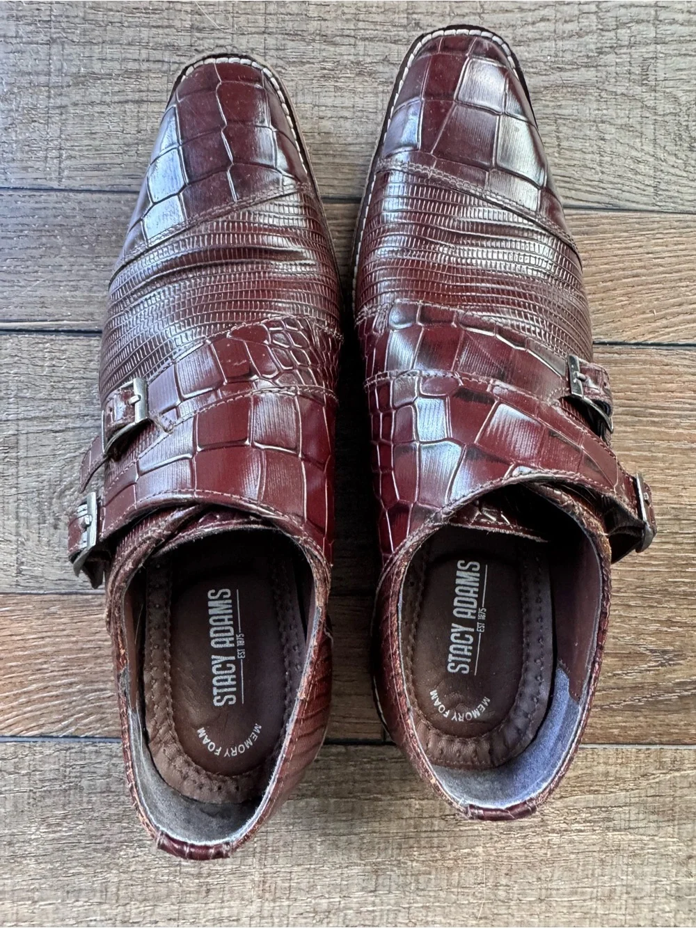 Stacy Adams Men's Burgundy Croc-Embossed Double Monk Strap Oxfords (Gently Used)